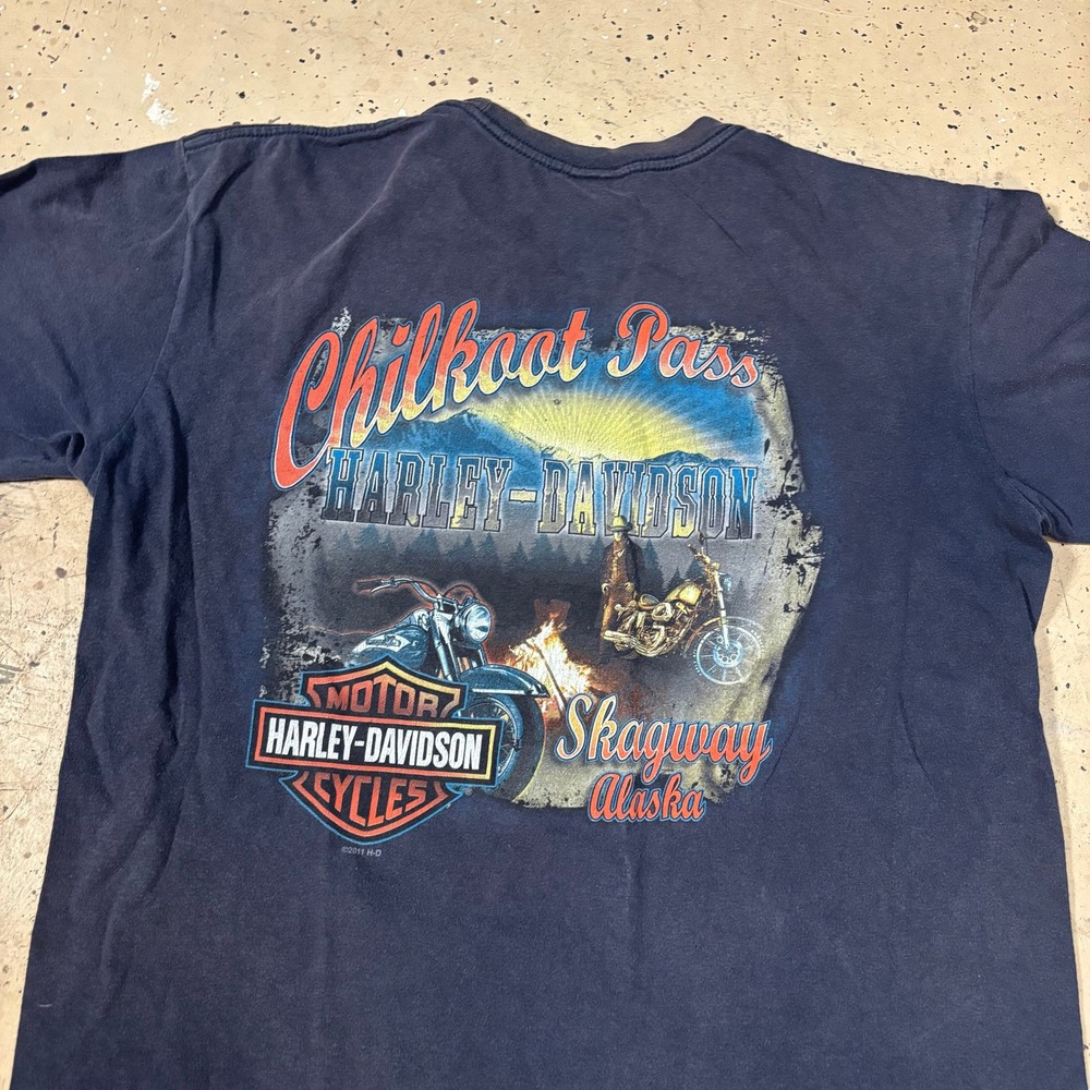 Alaska Harley Davidson Motorcycle Biker Black Graphic T-Shirt Size Large - Picture 7 of 7